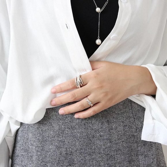 14k Gold Intertwined Ring Band Sterling Silver - Picture 4 of 10